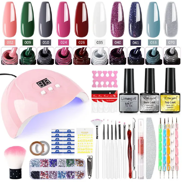 Gel Nail Polish Kit with U V light Colors Gel Polish Set  Top Base Coat All season Fashion Popular Colors Professional Nail Lamp Gel Manicure Kit Gifts for Women