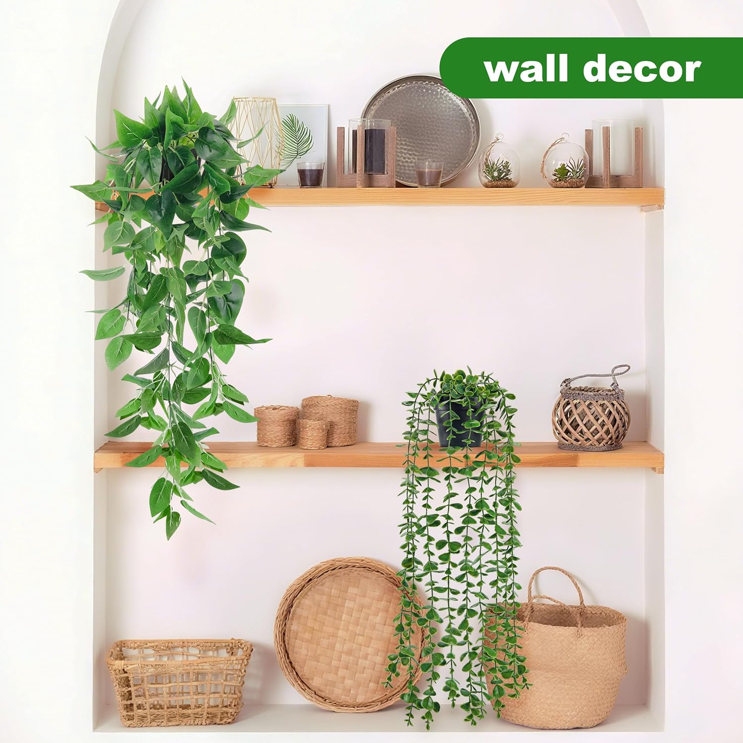 Artificial Hanging Plant, 4 Pack Fake Plants with Pots, Hanging Artificial Plants Indoor, Fake Ivy Faux Plant for Indoors Outdoor Room Office Patio Wall Decor