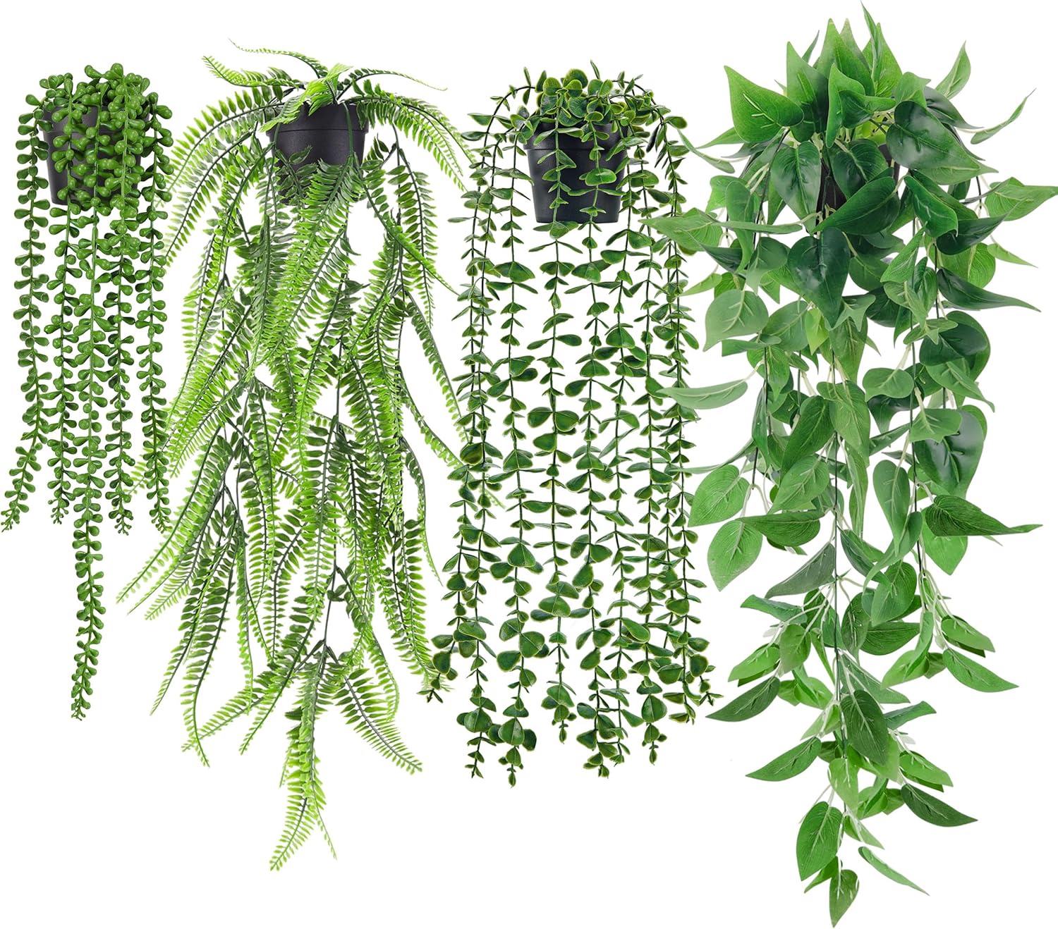 Artificial Hanging Plant, 4 Pack Fake Plants with Pots, Hanging Artificial Plants Indoor, Fake Ivy Faux Plant for Indoors Outdoor Room Office Patio Wall Decor