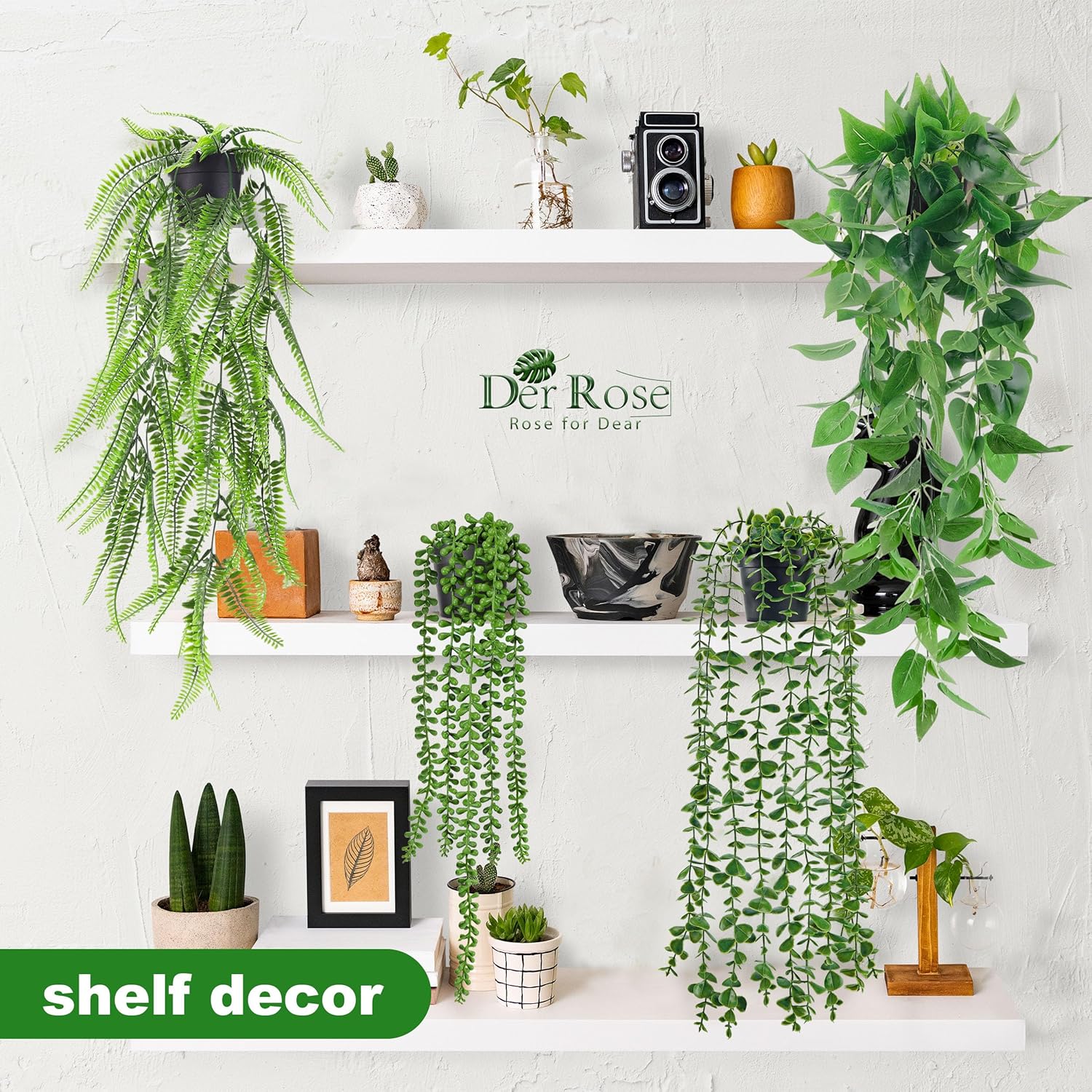 Artificial Hanging Plant, 4 Pack Fake Plants with Pots, Hanging Artificial Plants Indoor, Fake Ivy Faux Plant for Indoors Outdoor Room Office Patio Wall Decor