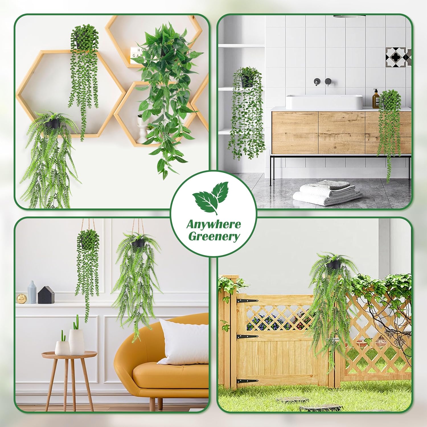 Artificial Hanging Plant, 4 Pack Fake Plants with Pots, Hanging Artificial Plants Indoor, Fake Ivy Faux Plant for Indoors Outdoor Room Office Patio Wall Decor