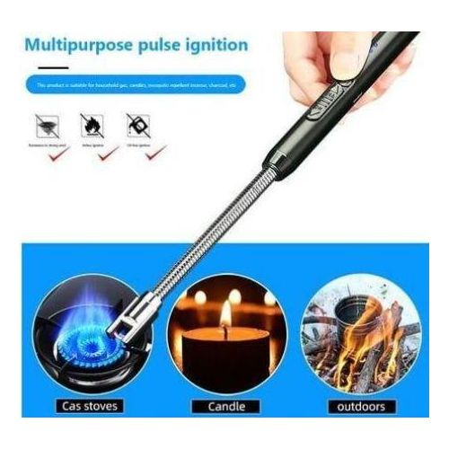 Windproof Electric USB Lighter Rechargeable for Gas Stove Candles and BBQ Grills Safe Durable and Convenient for Home Outdoor Use with FREE GIFT.