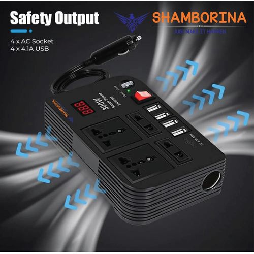 300W Portable Car Power Inverter Car Charging Adapter DC 12V To AC 220V 300W Converter 4 USB Charger Outlet Socket Auto Accessories