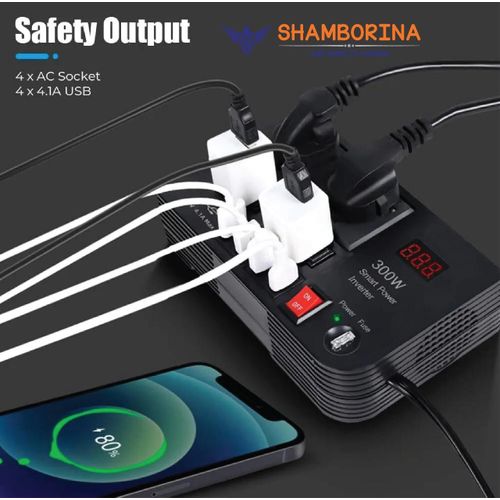 300W Portable Car Power Inverter Car Charging Adapter DC 12V To AC 220V 300W Converter 4 USB Charger Outlet Socket Auto Accessories
