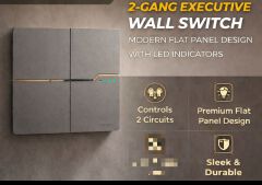 2-Gang Executive Wall Switch – Modern Flat Panel Design with LED Indicator