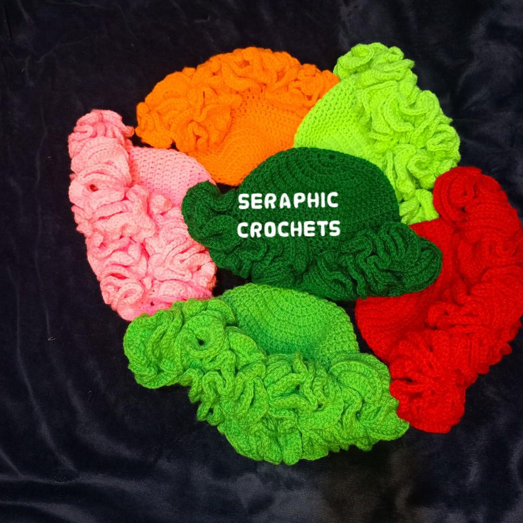 Women's Handmade Crochet Ruffle Hat/Bucket Hat