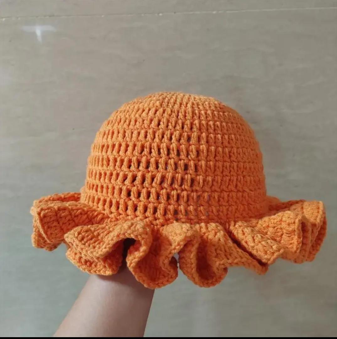 Women's Handmade Crochet Ruffle Hat/Bucket Hat