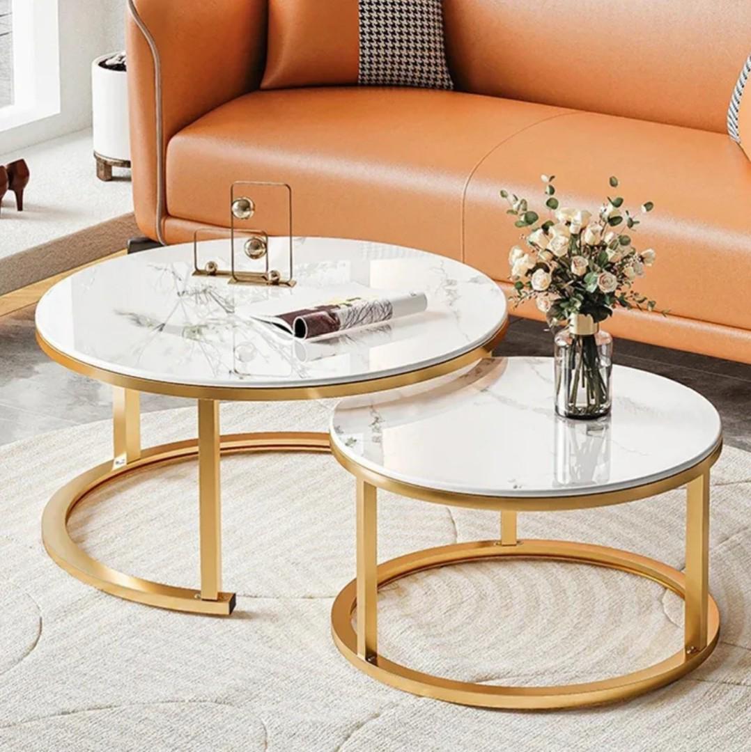 Luxury Round  Marble Coffee Nesting Table 2 PCs Set