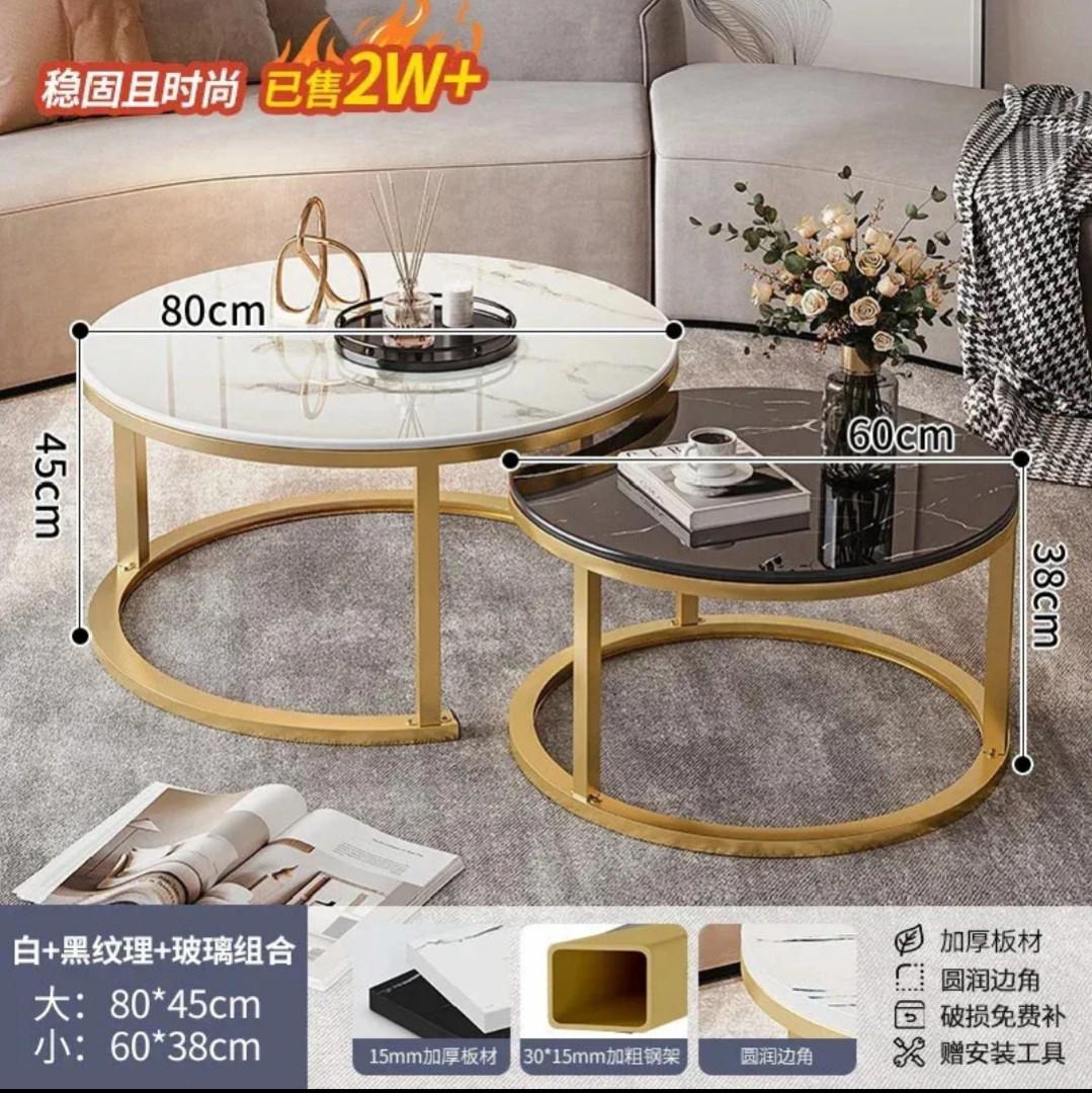 Luxury Round  Marble Coffee Nesting Table 2 PCs Set