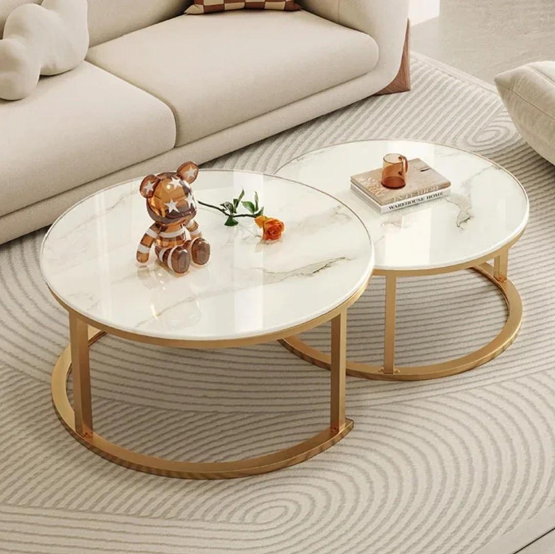 Luxury Round  Marble Coffee Nesting Table 2 PCs Set