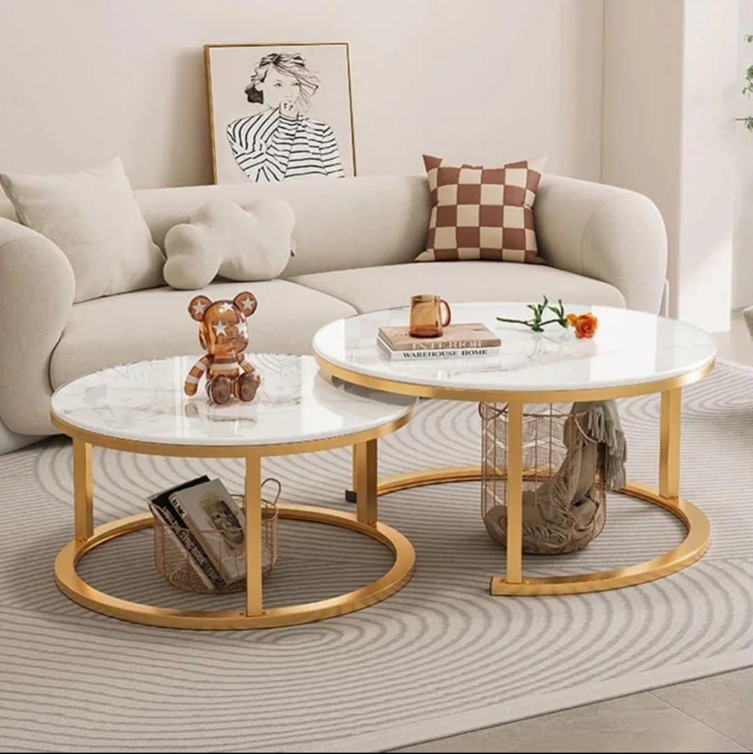 Luxury Round  Marble Coffee Nesting Table 2 PCs Set