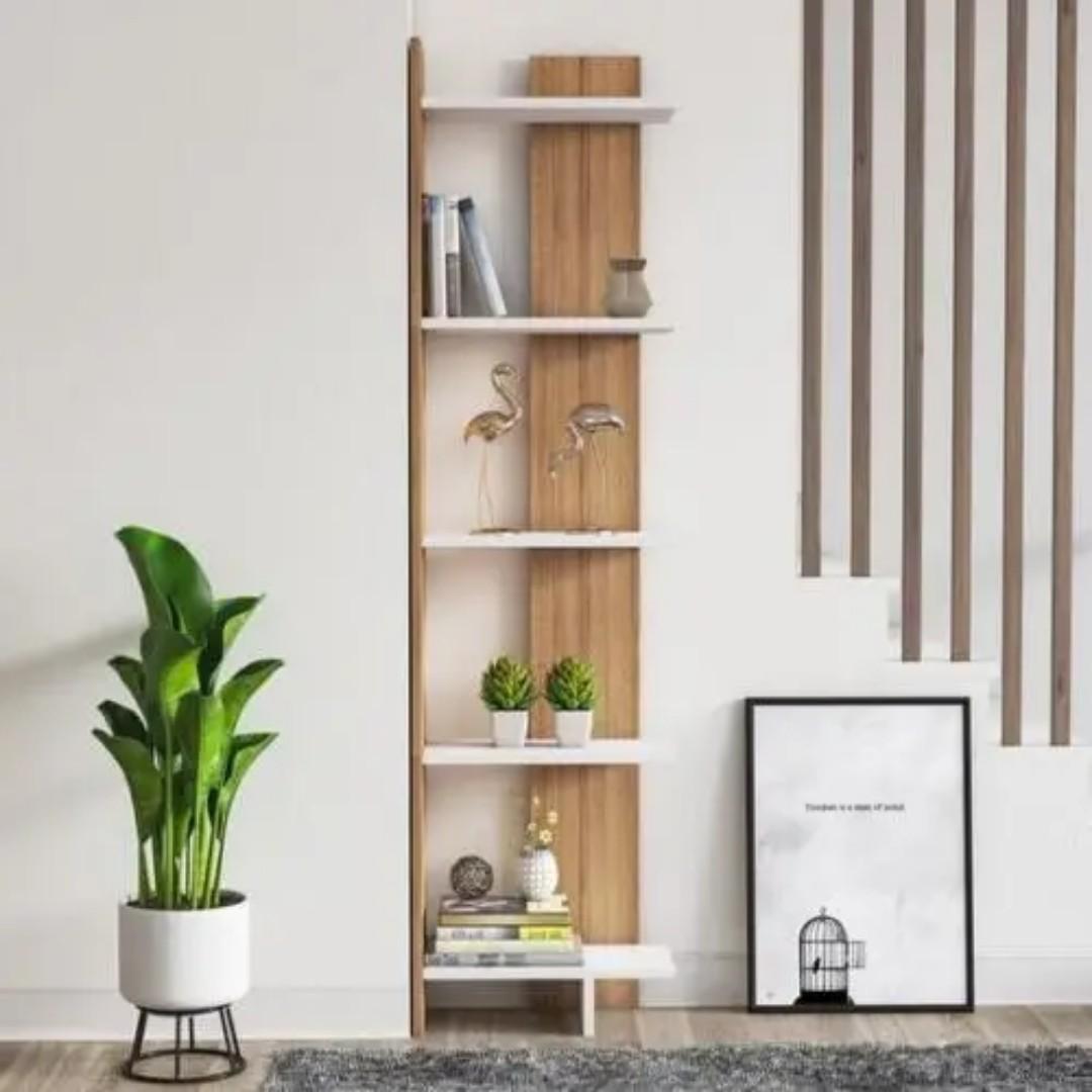 Sly Corner Bookshelf Décor Stand Teak and White