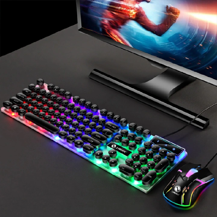 Best Gaming Keyboard Gtx300 Keyboard and Mouse Set Punk Retro Simulation Mechanical Keyboards Backlit USB Wired 104 keys Suspension Gaming Keypad Set
