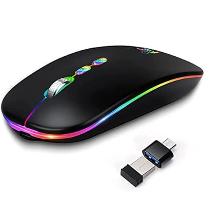 Wireless Rechargeable bluetooth Slim LED Silent Mouse 2.4G Portable Mobile Wireless Mouse Optical Office Mouse with USB Receiver, 3 Adjustable DPI for Laptop, Desktop and .color black