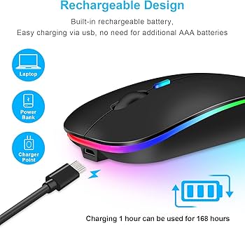 Wireless Rechargeable bluetooth Slim LED Silent Mouse 2.4G Portable Mobile Wireless Mouse Optical Office Mouse with USB Receiver, 3 Adjustable DPI for Laptop, Desktop and .color black
