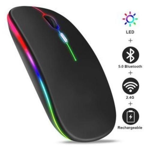 Wireless Rechargeable bluetooth Slim LED Silent Mouse 2.4G Portable Mobile Wireless Mouse Optical Office Mouse with USB Receiver, 3 Adjustable DPI for Laptop, Desktop and .color black