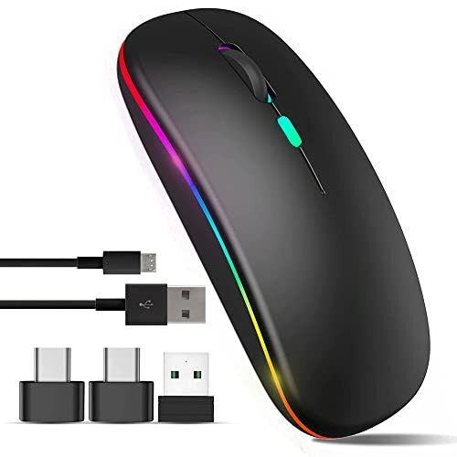 Wireless Rechargeable bluetooth Slim LED Silent Mouse 2.4G Portable Mobile Wireless Mouse Optical Office Mouse with USB Receiver, 3 Adjustable DPI for Laptop, Desktop and .color black