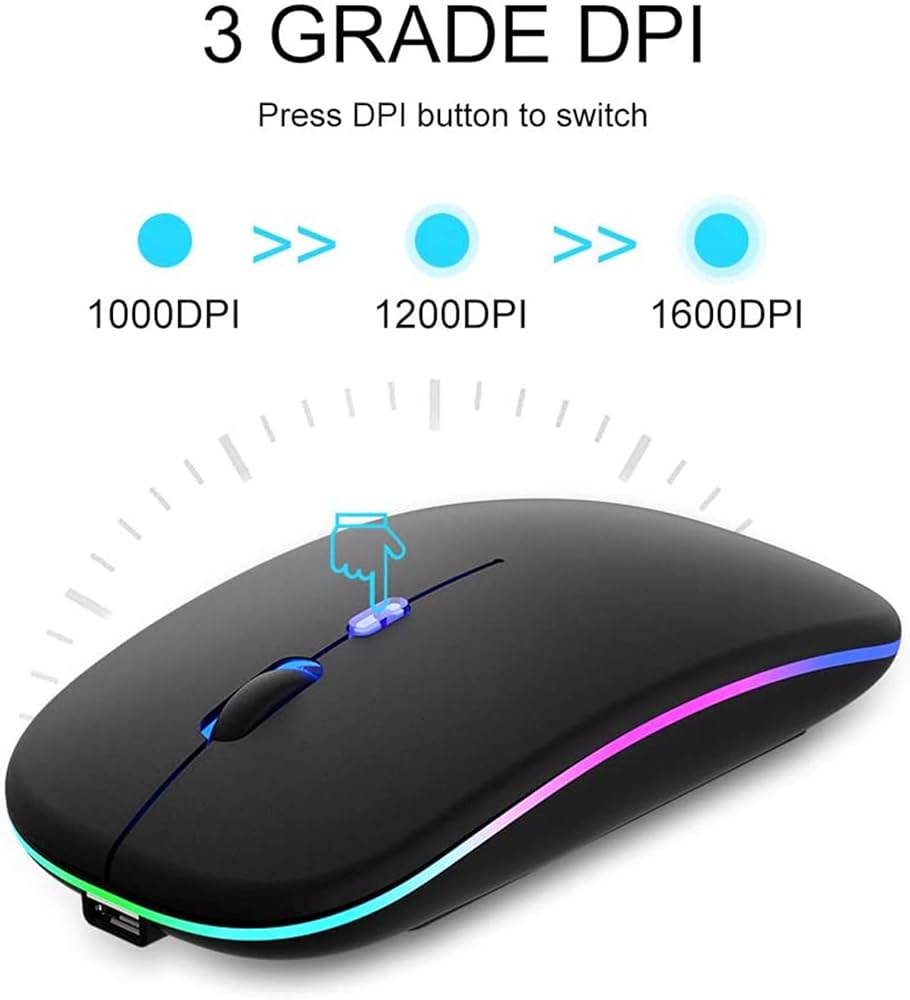 Wireless Rechargeable bluetooth Slim LED Silent Mouse 2.4G Portable Mobile Wireless Mouse Optical Office Mouse with USB Receiver, 3 Adjustable DPI for Laptop, Desktop and .color black