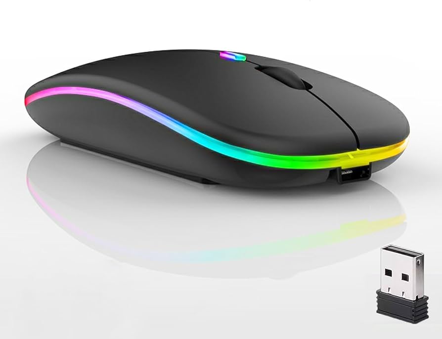 Wireless Rechargeable bluetooth Slim LED Silent Mouse 2.4G Portable Mobile Wireless Mouse Optical Office Mouse with USB Receiver, 3 Adjustable DPI for Laptop, Desktop and .color black