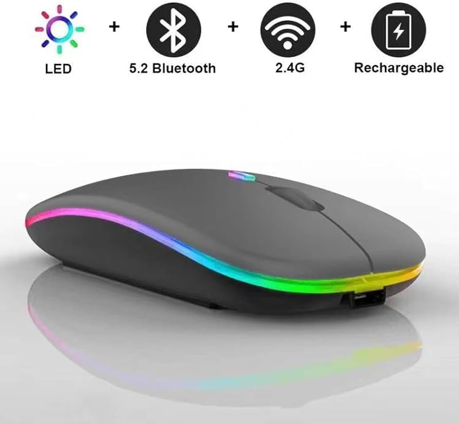 Wireless Rechargeable bluetooth Slim LED Silent Mouse 2.4G Portable Mobile Wireless Mouse Optical Office Mouse with USB Receiver, 3 Adjustable DPI for Laptop, Desktop and .color black