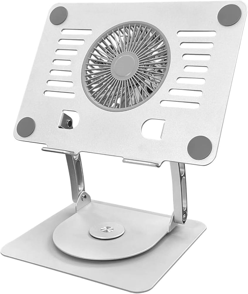 Laptop Stand With Fan  360 Rotating Base, Adjustable Height Up to 9", strong  Aluminum Laptop Riser Holder Computer Stand for Laptop 10 14 15 17 Inches