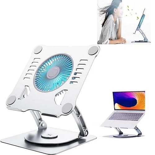 Laptop Stand With Fan  360 Rotating Base, Adjustable Height Up to 9", strong  Aluminum Laptop Riser Holder Computer Stand for Laptop 10 14 15 17 Inches