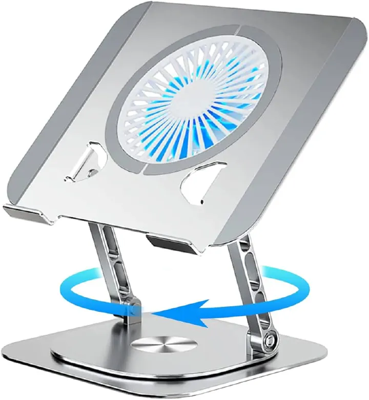 Laptop Stand With Fan  360 Rotating Base, Adjustable Height Up to 9", strong  Aluminum Laptop Riser Holder Computer Stand for Laptop 10 14 15 17 Inches