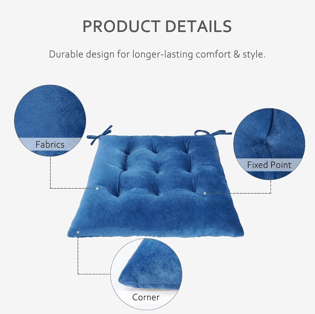 Set of 4 Square Chair Pads Indoor Seat Cushions Pillows with Ties Thick Soft Seat Cushion for Kitchen Dining Office Chair