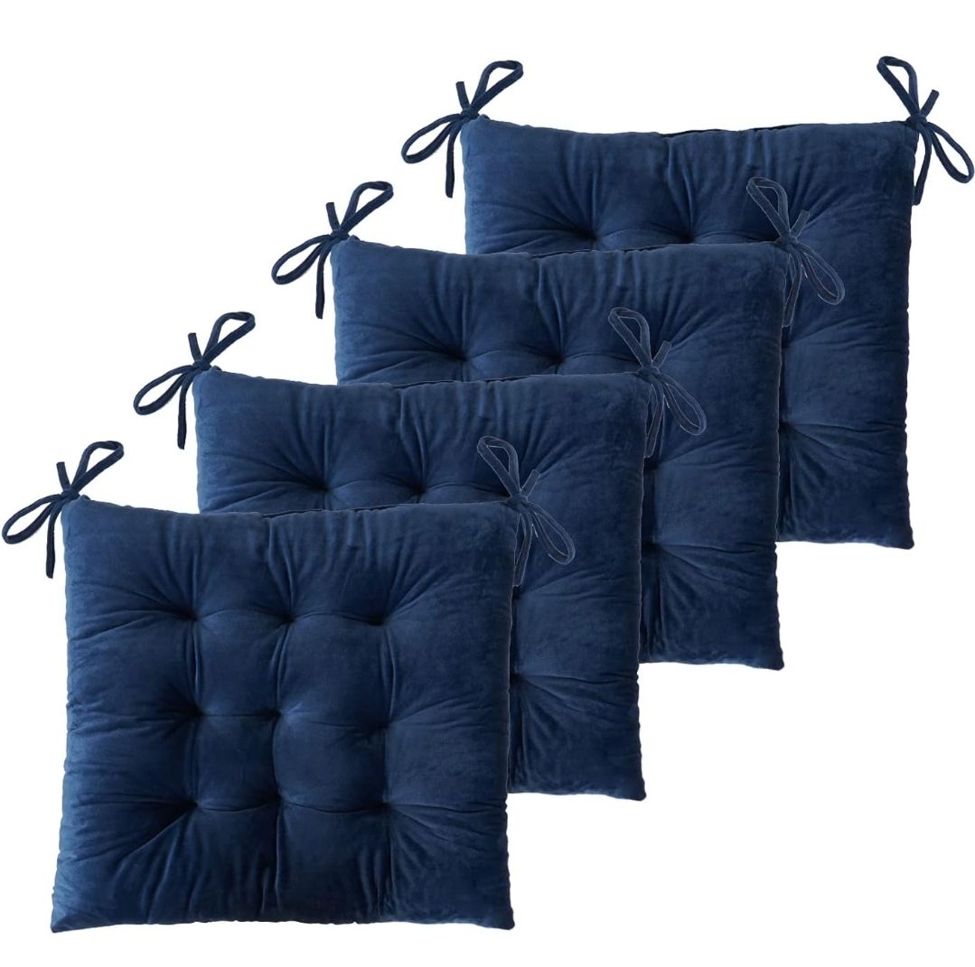 Set of 4 Square Chair Pads Indoor Seat Cushions Pillows with Ties Thick Soft Seat Cushion for Kitchen Dining Office Chair