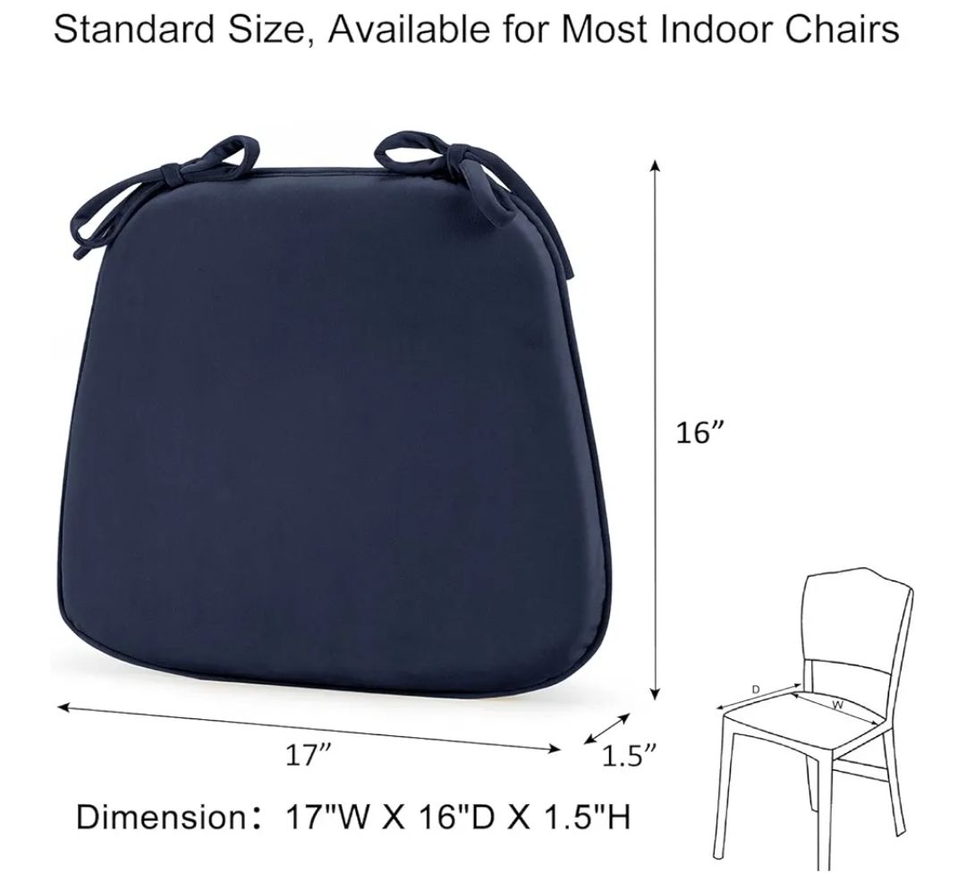 2Pcs Indoor Chair Cushions for Dining Chairs, Dutch Velvet Fabric Memory Foam Chair Pads with Ties for Kitchen, Dining Room and Bedroom, 17" X 16" X 1.5"