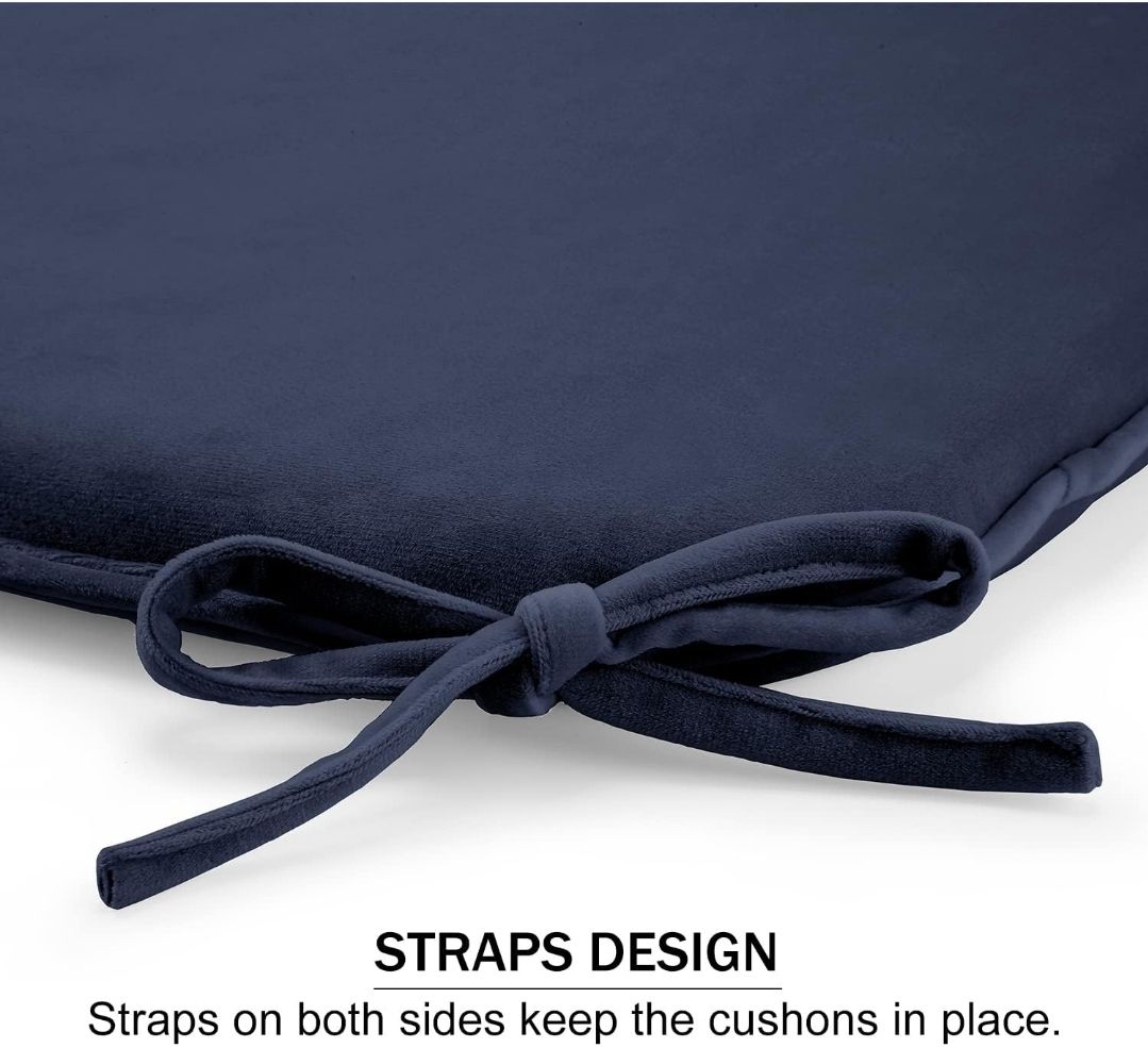 2Pcs Indoor Chair Cushions for Dining Chairs, Dutch Velvet Fabric Memory Foam Chair Pads with Ties for Kitchen, Dining Room and Bedroom, 17" X 16" X 1.5"