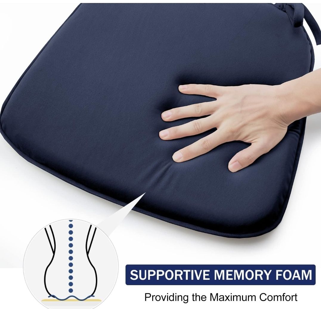 2Pcs Indoor Chair Cushions for Dining Chairs, Dutch Velvet Fabric Memory Foam Chair Pads with Ties for Kitchen, Dining Room and Bedroom, 17" X 16" X 1.5"