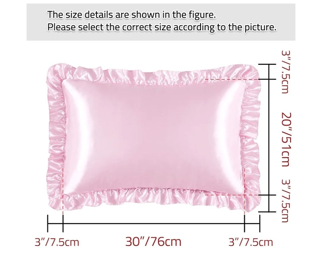 Silky Satin Ruffled Pillow Cases for Hair and Skin,Black Silk Pillowcases Queen Set of 2 with Envelope Closure Princess Room Decoration