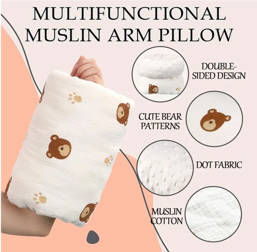 Cradle Arm Pillow Muslin Cotton Cradle Breastfeeding Pillow Arm Pillow Feeding Pillow Soft and Comfortable Head Support Pillow for Bottle Feeding Nursing