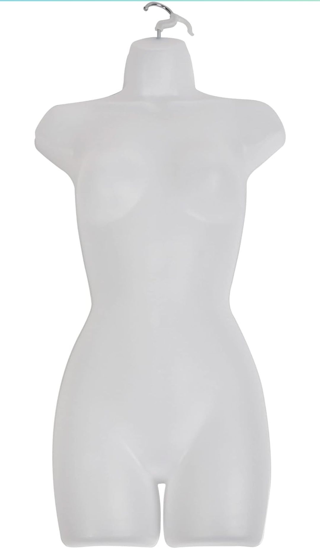 Female Molded Shatterproof Frosted Shapely Torso Form with Hook - Fits Women’s Sizes 5-10 - Hanging Fashion Form Mannequin to Display Top and Bottom Merchandise