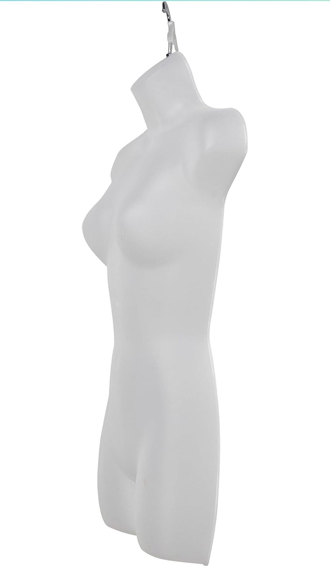 Female Molded Shatterproof Frosted Shapely Torso Form with Hook - Fits Women’s Sizes 5-10 - Hanging Fashion Form Mannequin to Display Top and Bottom Merchandise