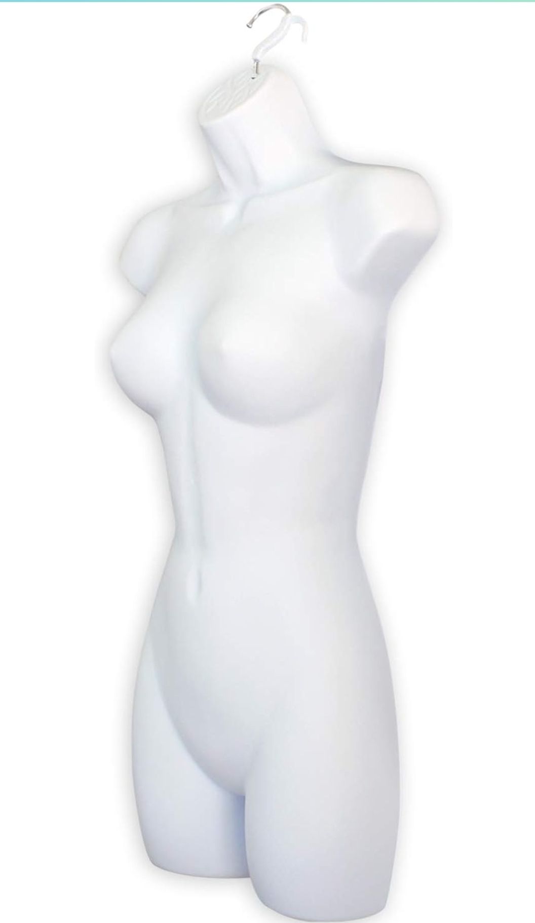 Female Molded Shatterproof Frosted Shapely Torso Form with Hook - Fits Women’s Sizes 5-10 - Hanging Fashion Form Mannequin to Display Top and Bottom Merchandise