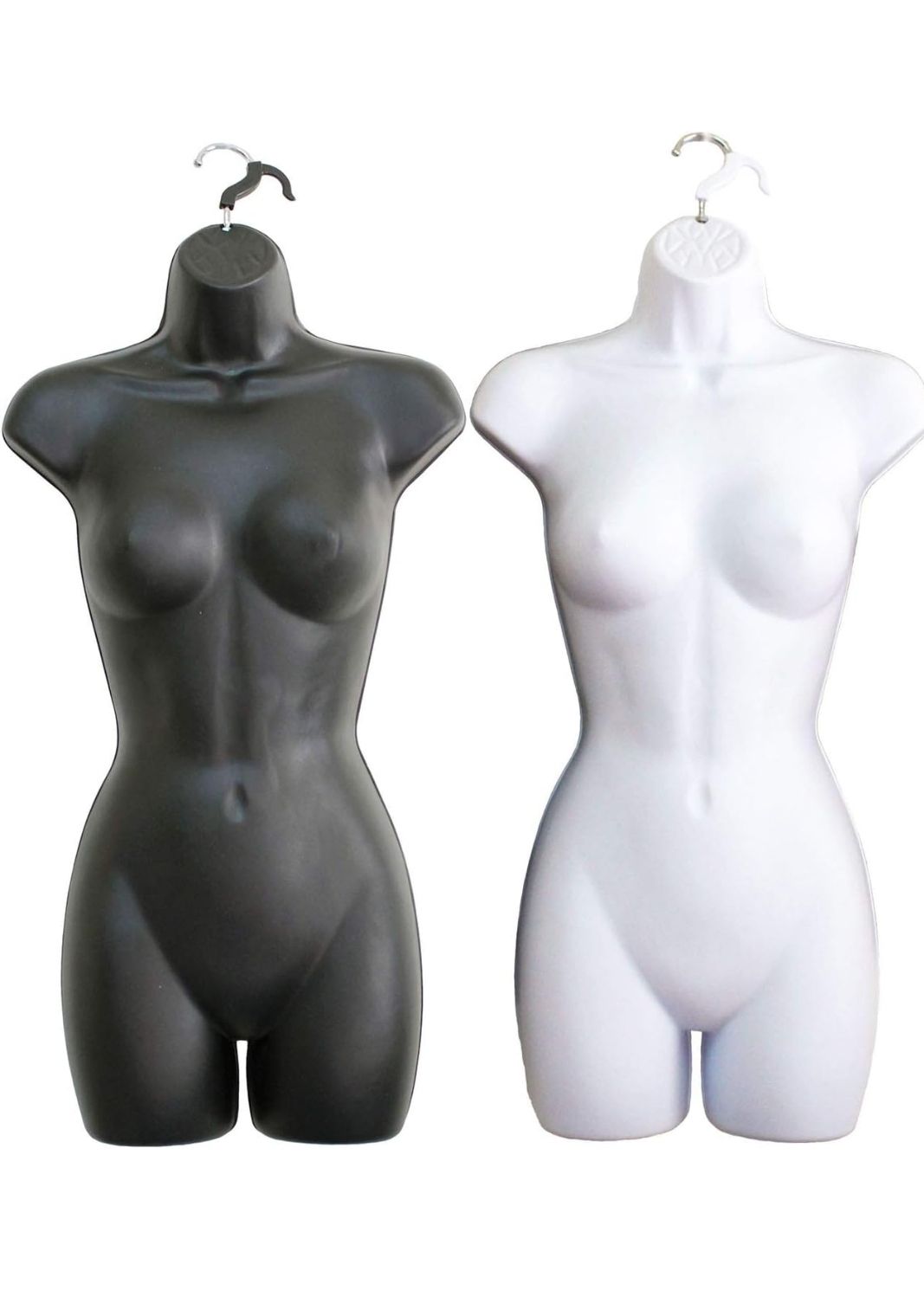 Female Molded Shatterproof Frosted Shapely Torso Form with Hook - Fits Women’s Sizes 5-10 - Hanging Fashion Form Mannequin to Display Top and Bottom Merchandise