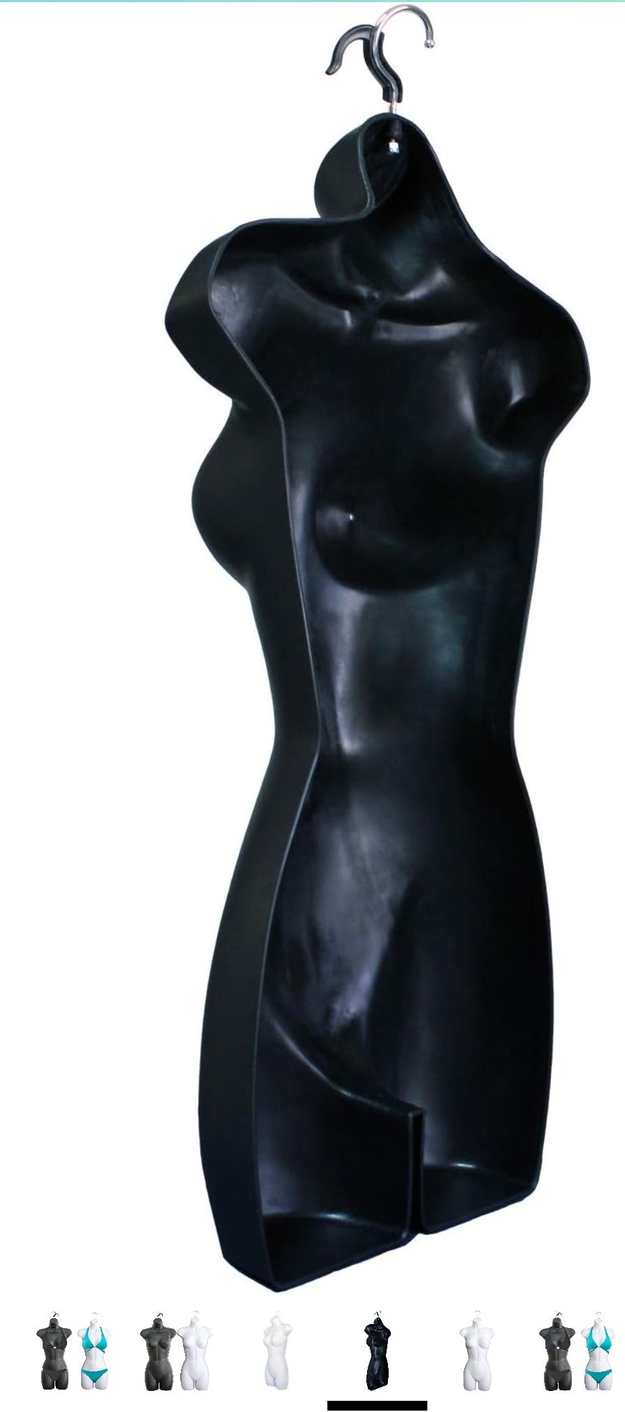 Female Molded Shatterproof Frosted Shapely Torso Form with Hook - Fits Women’s Sizes 5-10 - Hanging Fashion Form Mannequin to Display Top and Bottom Merchandise