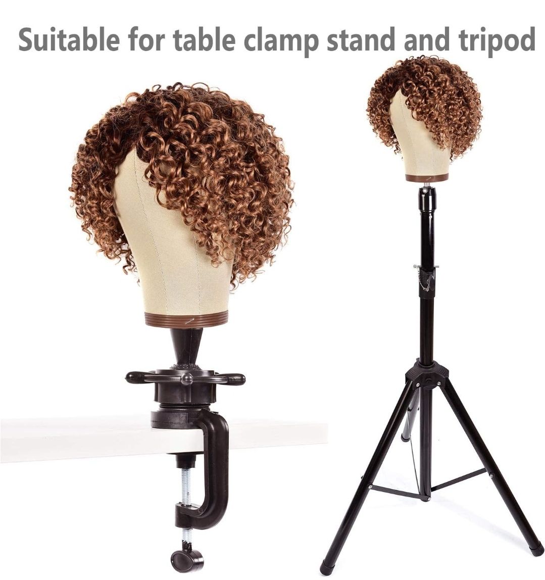 Wig Head Cork Canvas Block Head Mannequin Head With Stand for Making Wigs (22 inch, Brown)