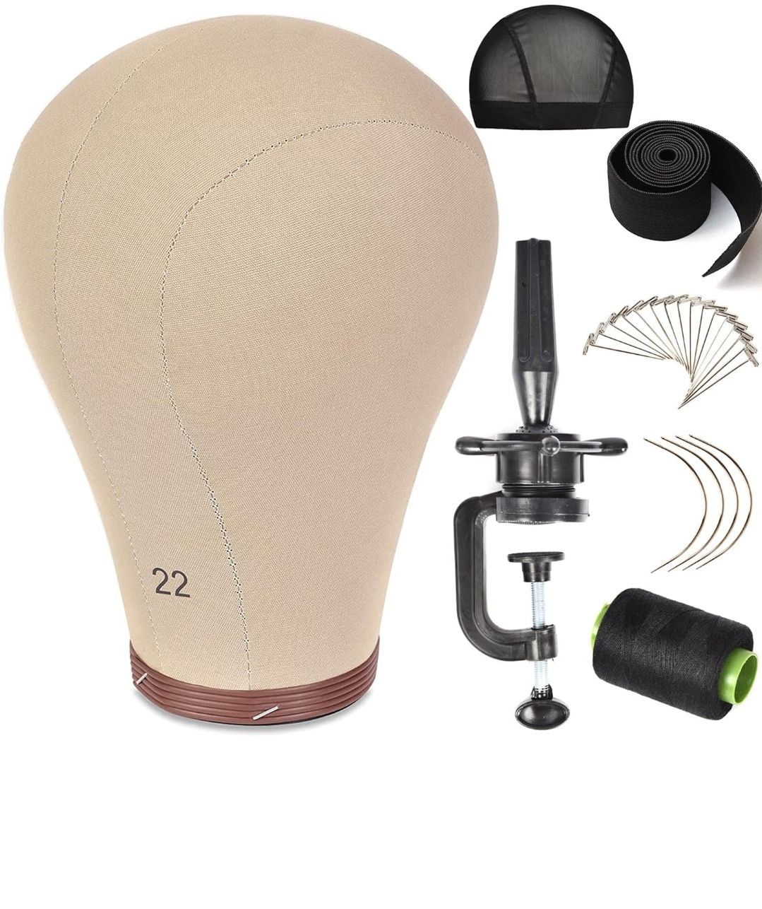 Wig Head Cork Canvas Block Head Mannequin Head With Stand for Making Wigs (22 inch, Brown)