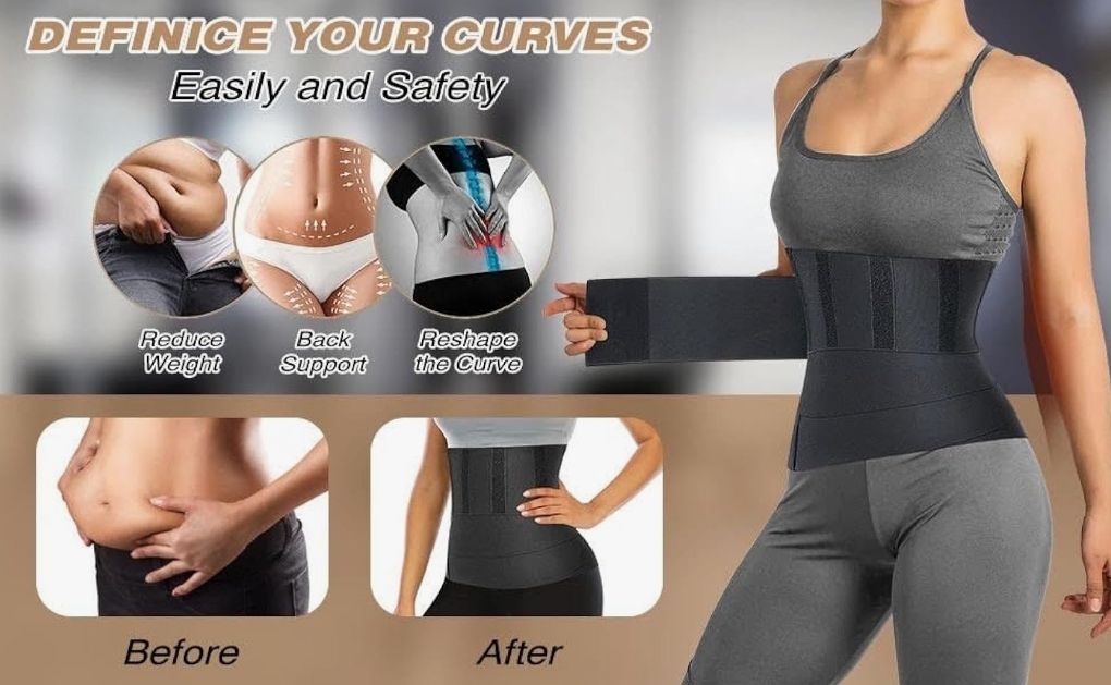 Waist Trainer Belt for Women Men - Waist Trimmer Weight Loss Ab Belt - Slimming Body Shaper Snatch Bandage Tummy Wrap - Workout Gym Sport Black