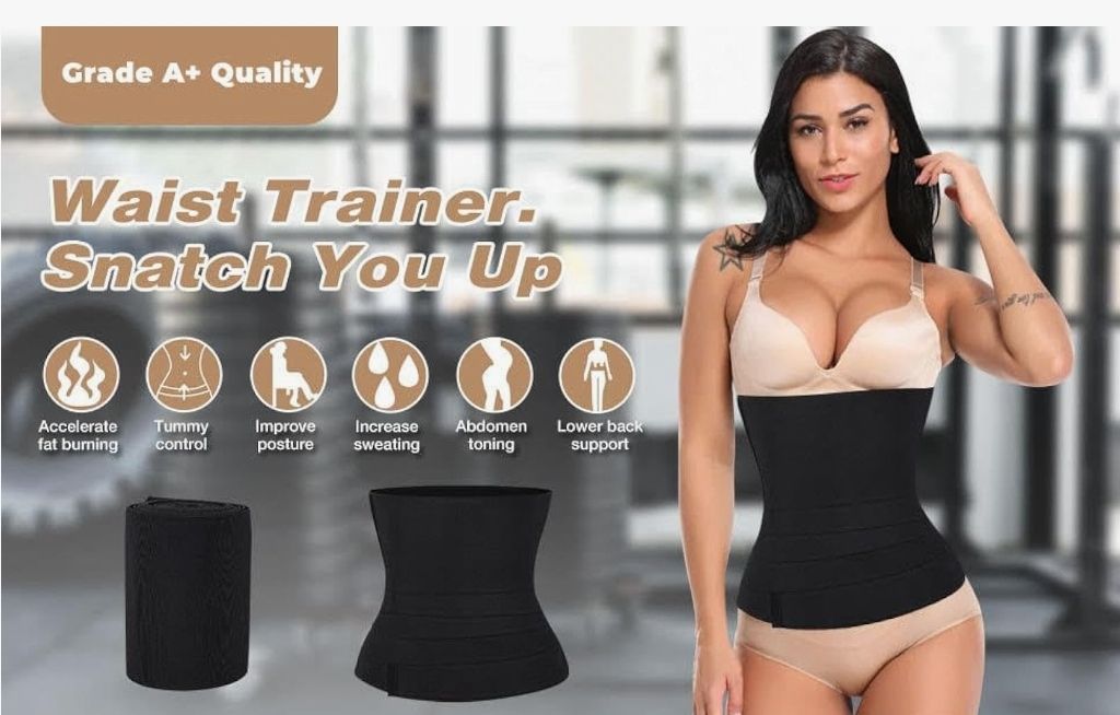 Waist Trainer Belt for Women Men - Waist Trimmer Weight Loss Ab Belt - Slimming Body Shaper Snatch Bandage Tummy Wrap - Workout Gym Sport Black