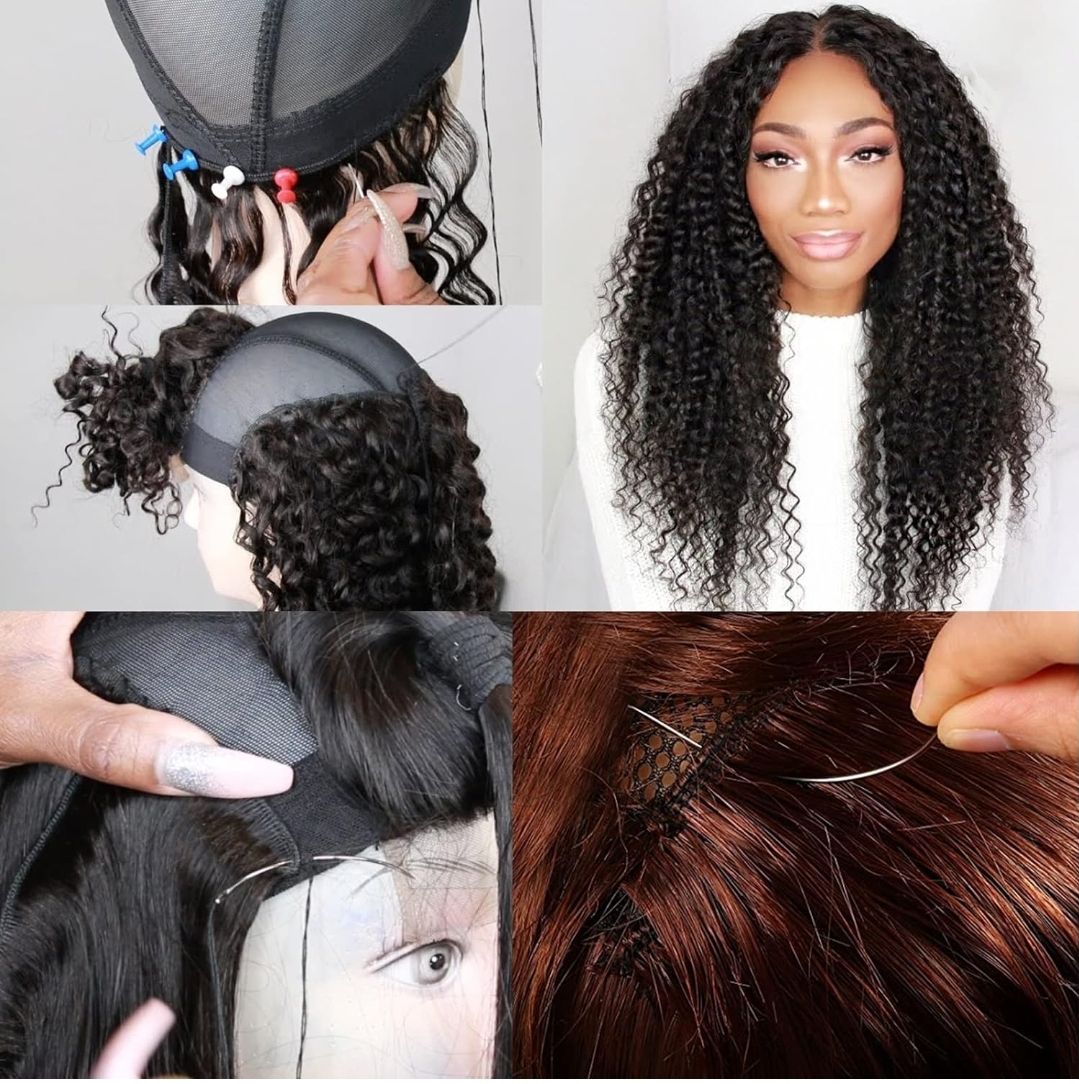 Thick Thread for Sewing Hair, Black Weaving Thread Polyester Thread for Making Wig, Hair Extension Sewing Thread with 3 Pcs Curved Needles