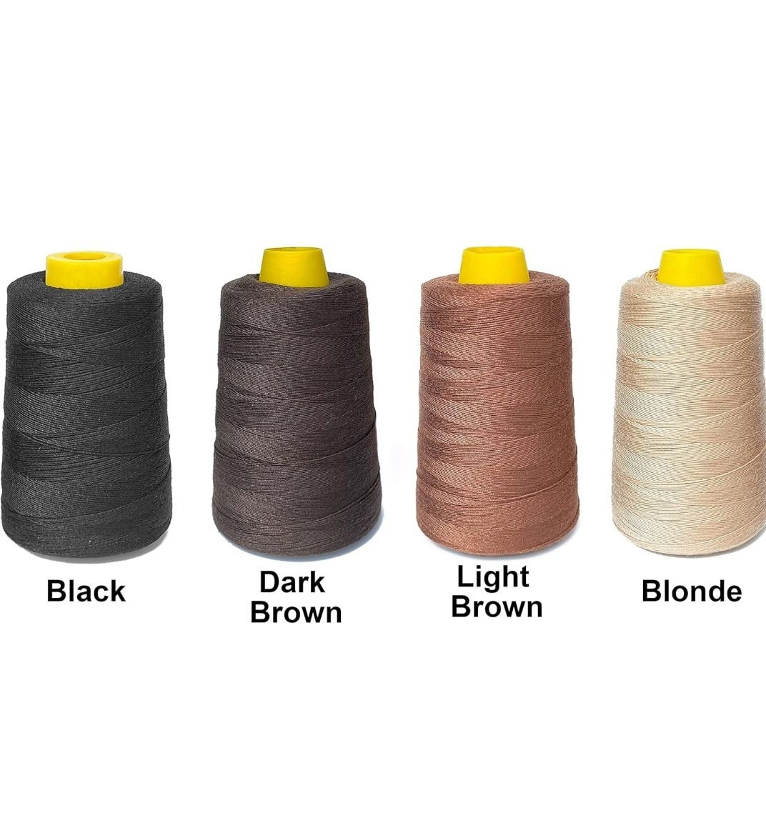 Thick Thread for Sewing Hair, Black Weaving Thread Polyester Thread for Making Wig, Hair Extension Sewing Thread with 3 Pcs Curved Needles