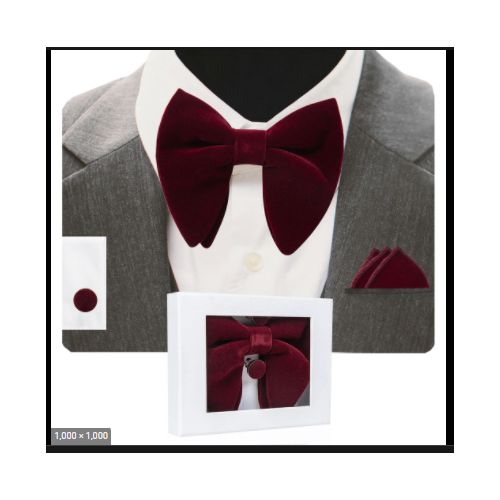 Exquisite Men's Bow Tie, Cufflinks & Pocket Square Set