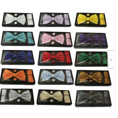 Exquisite Men's Bow Tie, Cufflinks & Pocket Square Set