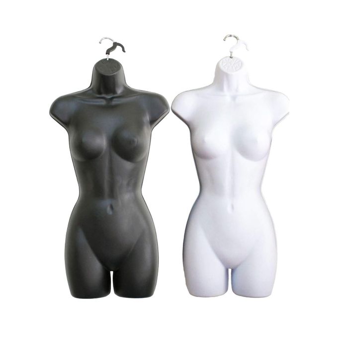 Female Dress Form Mannequin Hip Long Hollow Back Body Torso Set & Hanging Hook, S-M Sizes
