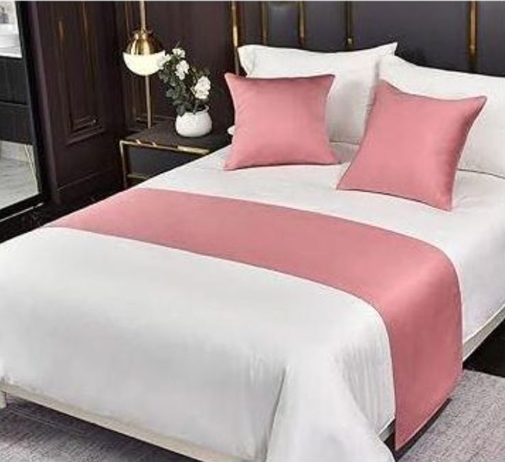 Satin Bed Runners With 2 Pieces Of Matching Cushion Covers-Size:King Size