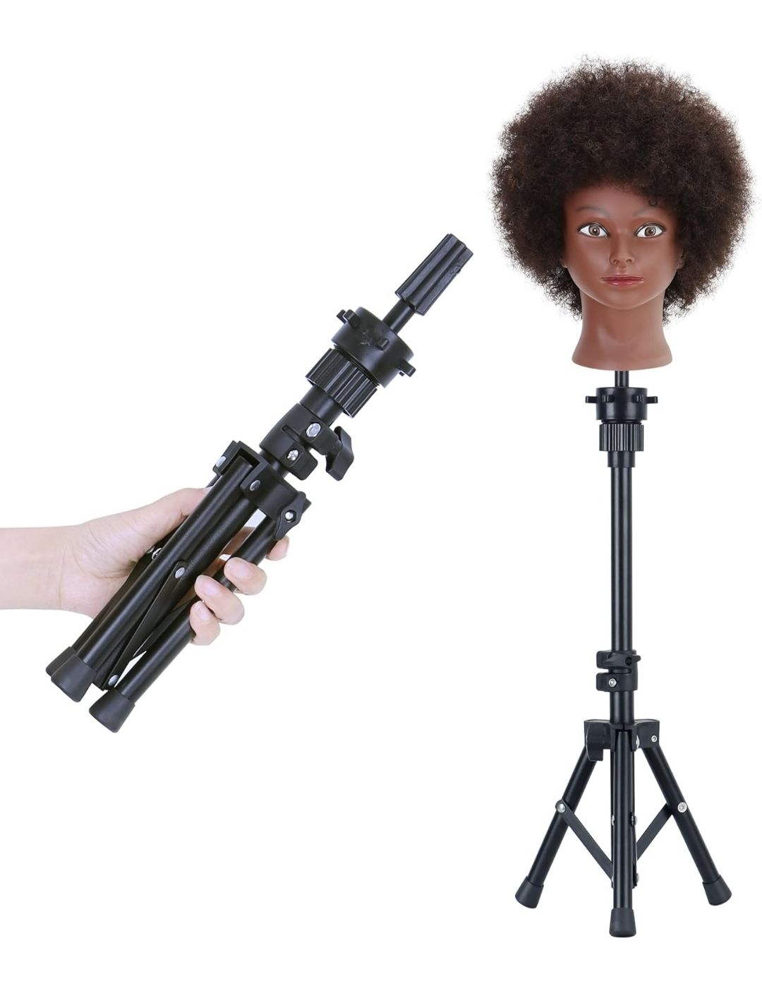 Wig Stand Tripod for Cosmetology Hairdressing Training, Metal Adjustable Mannequin Head Stand Mannequin Cosmetology Doll Training Head Holder Mannequin Tripod Stand for Wig Cosmetology